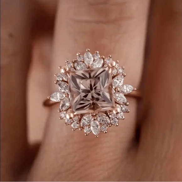 18K Rose Gold Plated Champagne Cubic Zirconia Ring - Picture 2 of 7